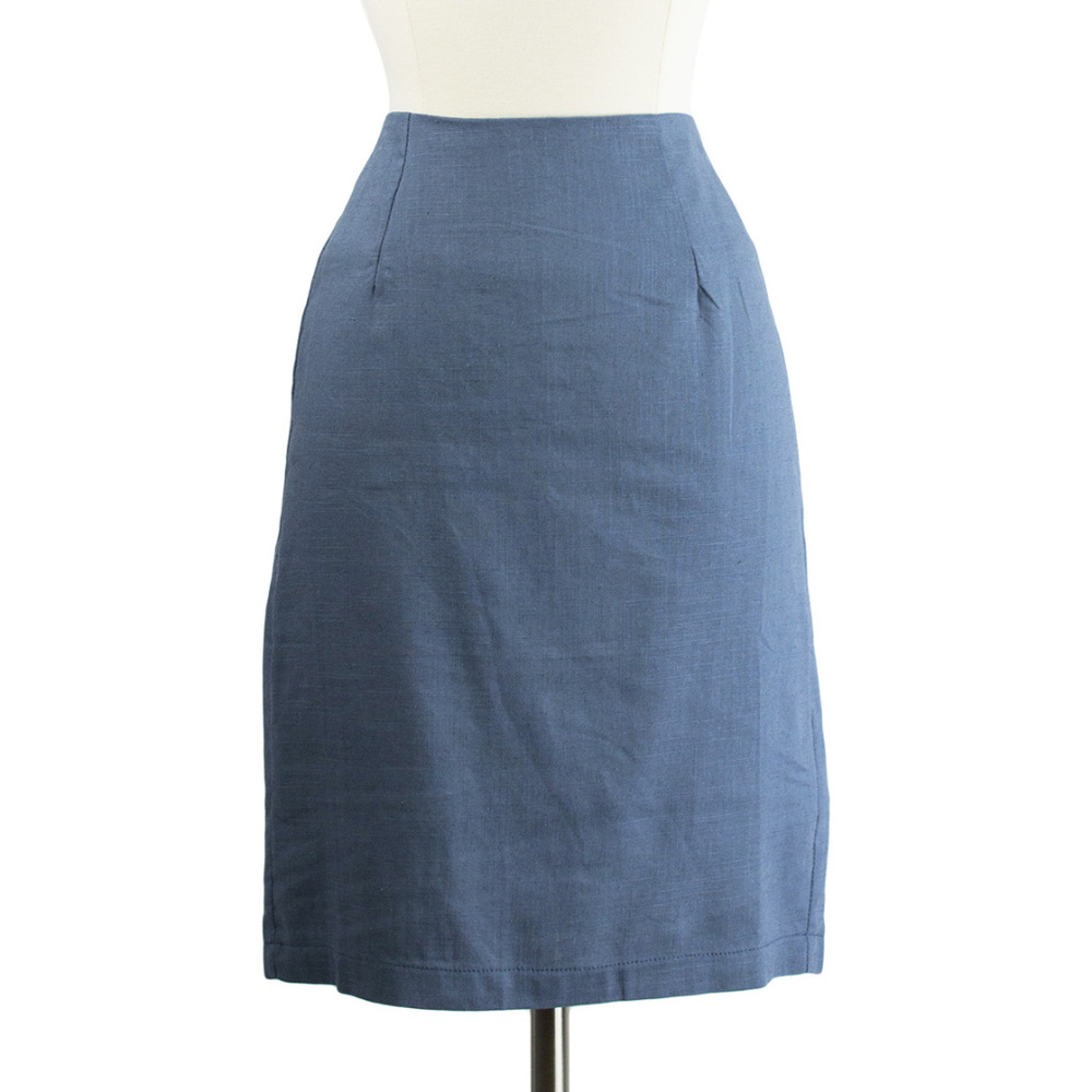Pepaloves | Chambray Pencil Skirt Medium Blue Cotton Linen Blend, NWT Retro